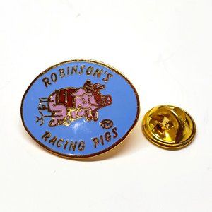 Robinson’s Racing Pigs Enamel Metal Pin Back Brooch Red #1 Pig Vintage 1"